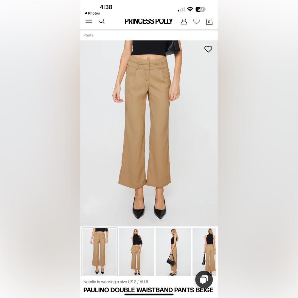 PAULINO DOUBLE WAISTBAND PANTS BEIGE Princess Polly